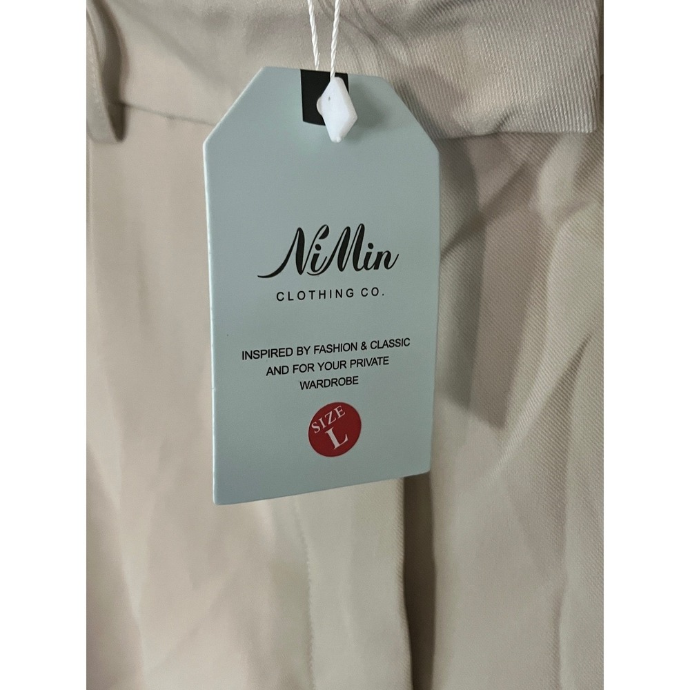 NiMin Clothing Co. Beige Wide Leg Pleated Trousers Pants Size L W32 L30 - Picture 4 of 7